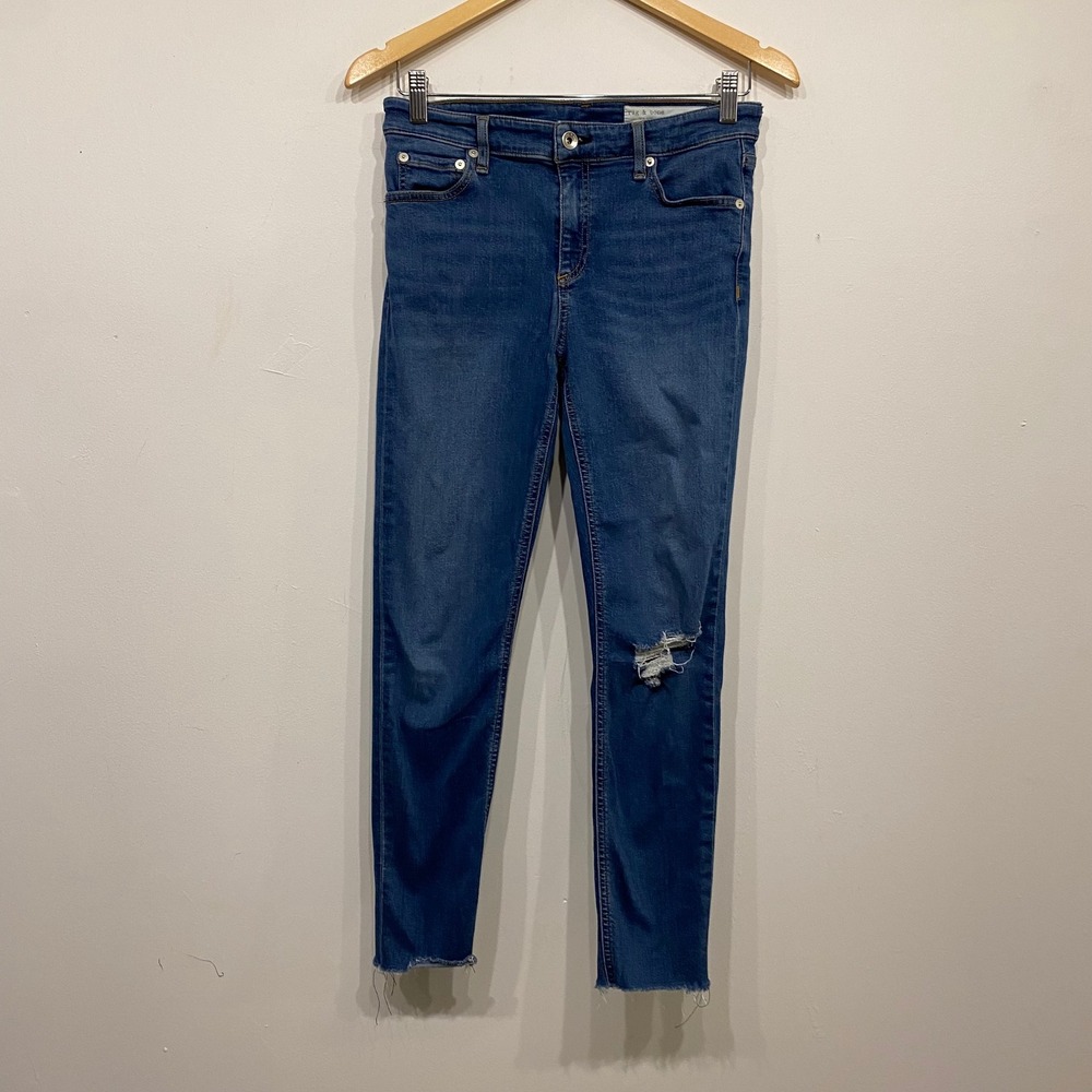 Rag & Bone Skinny Jeans Medium Wash Distressed Raw Hem Denim Size 28